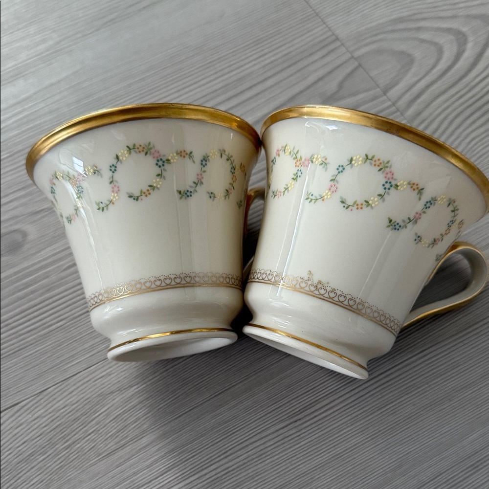 Elegant Gold and Cream Floral Teacups